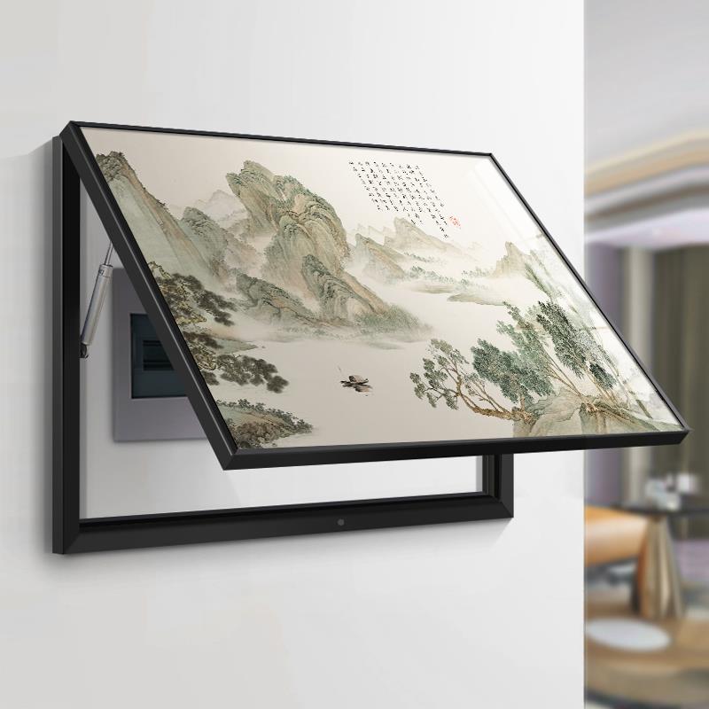 网红新电中式水客墨山水的厅遮画表箱装饰配电箱挂画电源开关遮挡