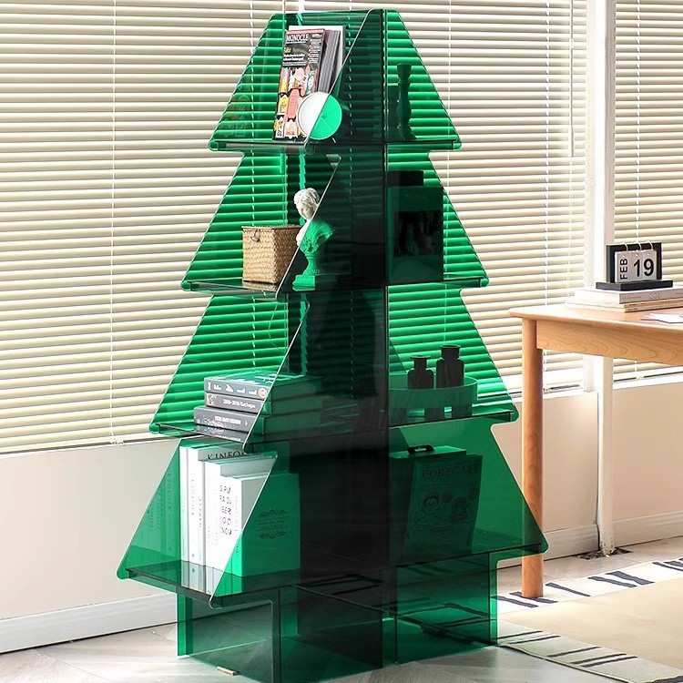 北欧风轻奢亚克力置物架圣诞树客厅收纳多层展示架落地书架装饰架图片