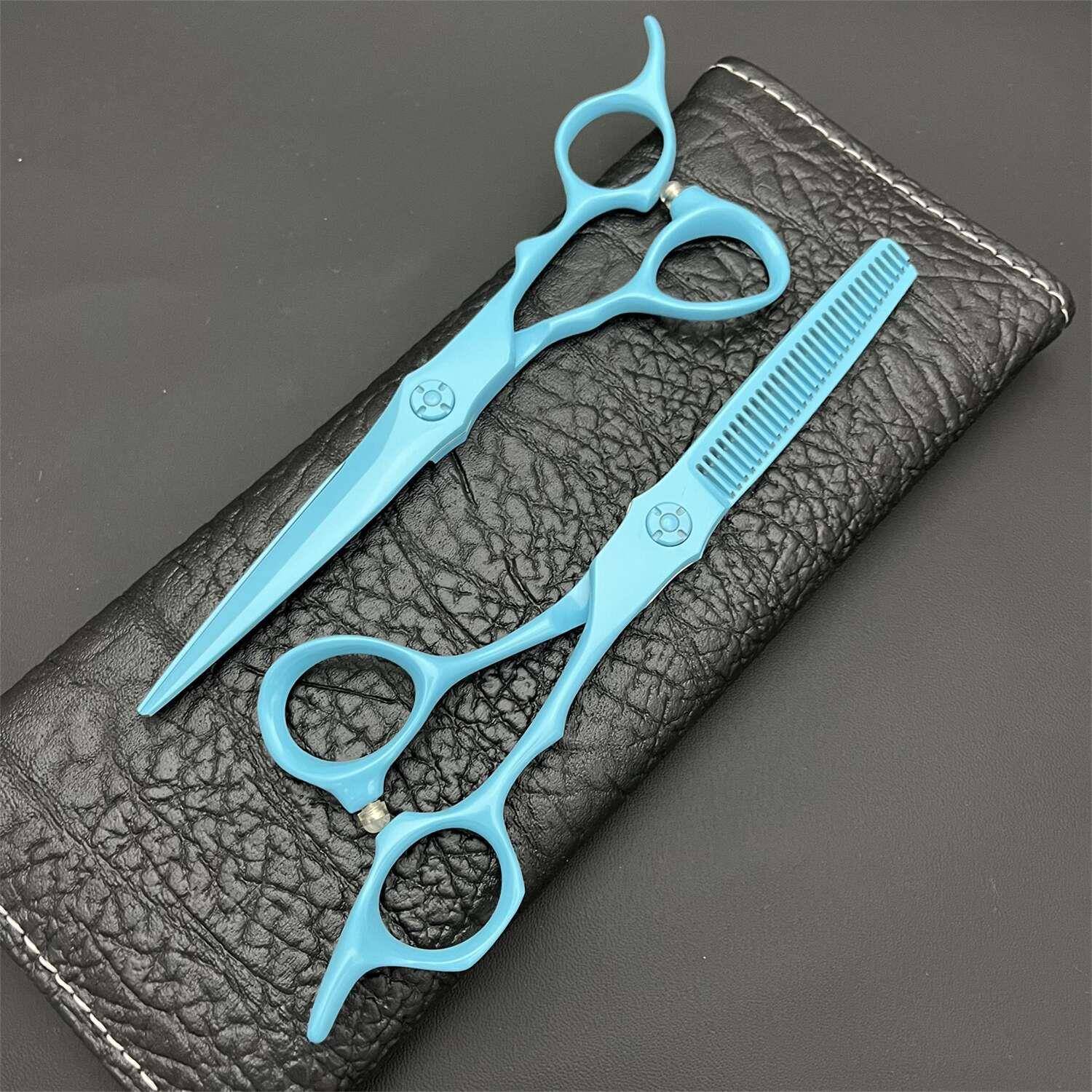 AW6寸440C理发剪刀 烤漆款 淡蓝色 理发师剪刀 牙剪 刘海剪刀