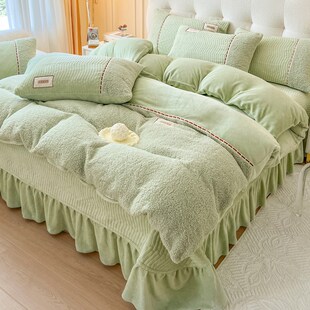 冬季 加厚羊羔绒被套四件套双面z毛绒珊瑚牛奶绒绒床单床盖保暖床