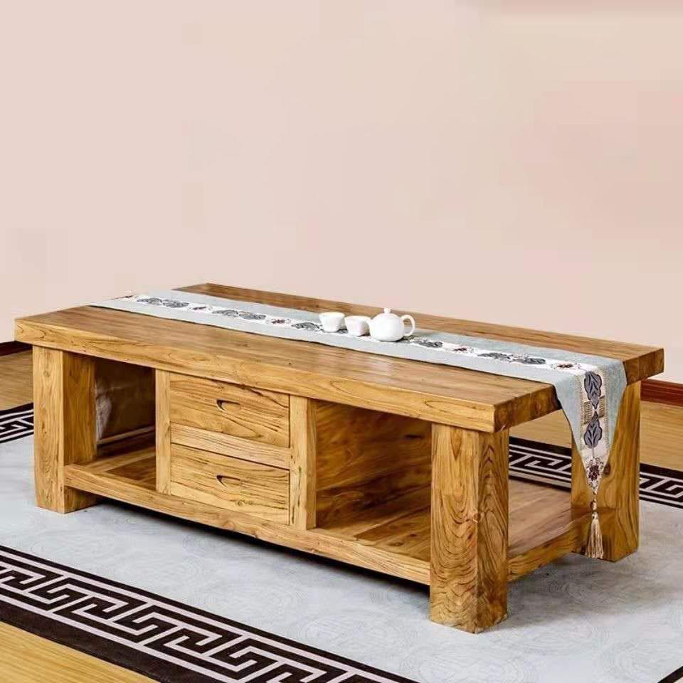 老榆木茶几 新中式简约木质客厅茶几家具带抽屉小茶桌餐桌泡茶桌