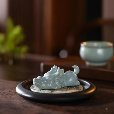 汝窑天青茶宠茶具摆件开片可养茶玩龙年招财办公茶桌茶道陶瓷摆件