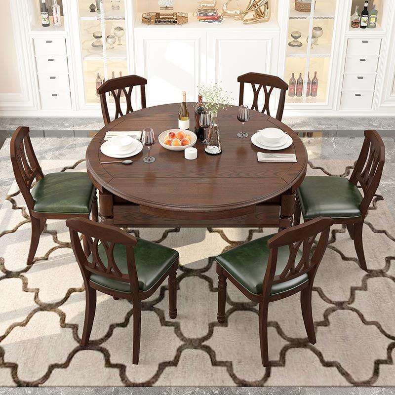 美式乡村实木复古餐桌椅组合伸缩可折叠饭桌家用小户型餐厅桌家具