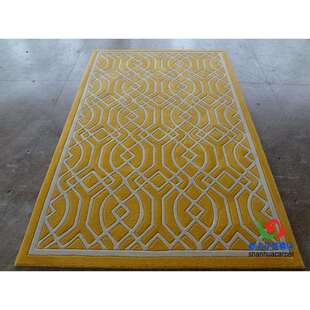 现代简约黄色长方形几何格子田园客厅茶几地毯卧室客房床前毯过道