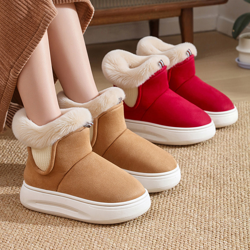 棉拖鞋女包跟冬季保暖毛毛绒防寒雪地靴防滑厚底情侣外穿高帮棉鞋