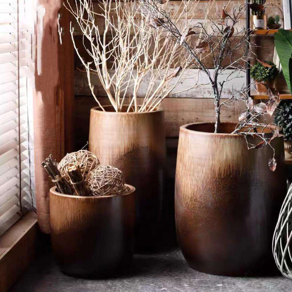 复古陶瓷花盆特大号家用客厅水培绿萝宽口北欧简约花瓶庭院组合