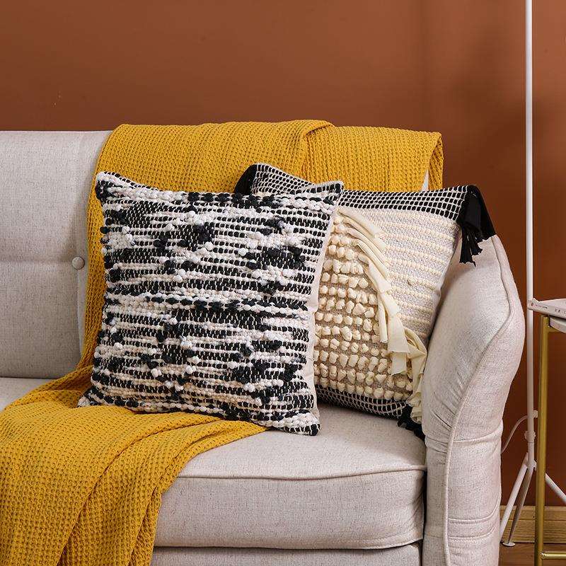 简约手工提花抱枕套复古风家用客厅抱枕商务沙发靠垫办公腰靠