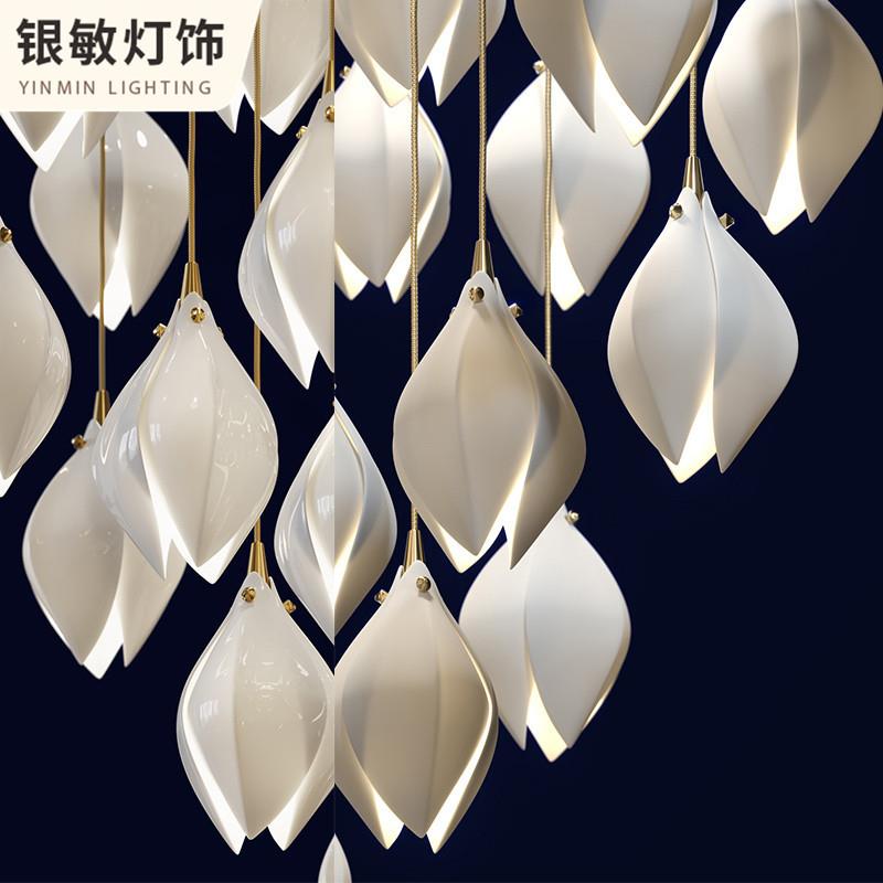 陶瓷玉兰花现代新古典楼梯灯酒店售楼部楼梯卧室床头餐厅花朵吊灯
