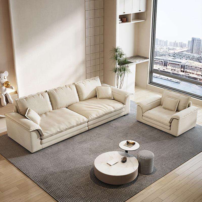 极简轻奢布艺沙发意式奶油风磨砂直排现代简约羽绒乳胶网红款沙发