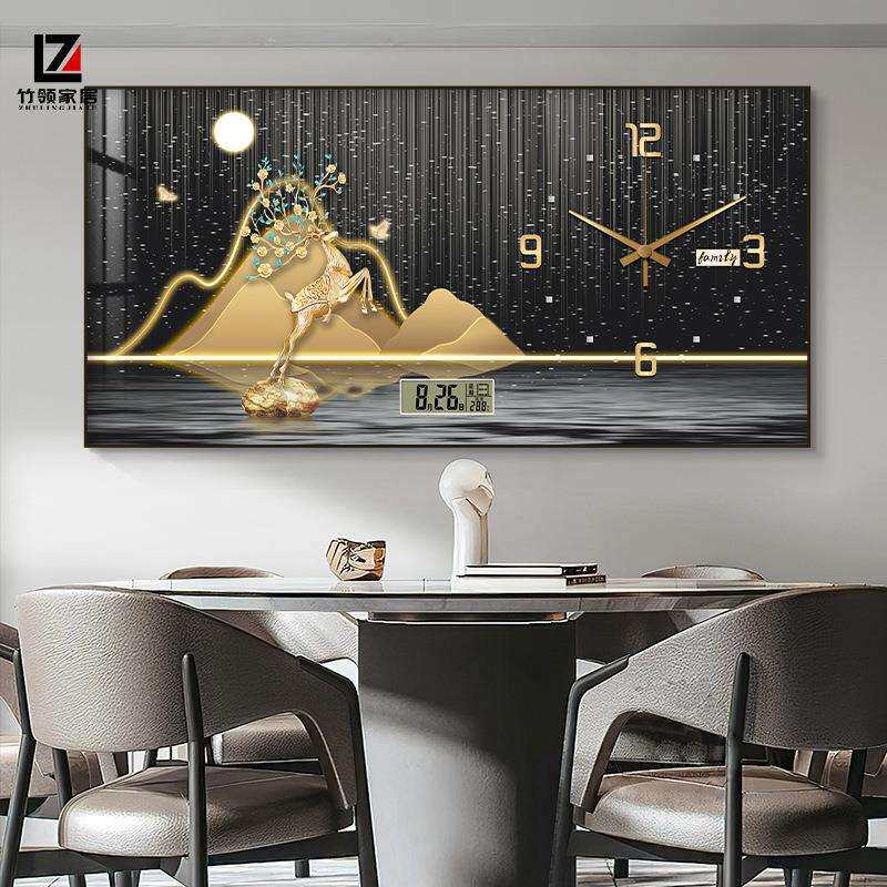 轻奢现代电表箱装饰画大尺寸配电箱遮挡高档电子静音万年历钟表画