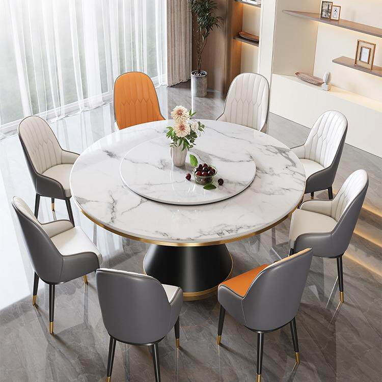轻奢餐桌椅组合家用小户型大理石圆桌现代简约带转盘2026新款饭桌