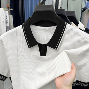 【轻奢混纺】比勒贝芬男士短袖翻领POLO衫撞色商务休闲百搭T恤