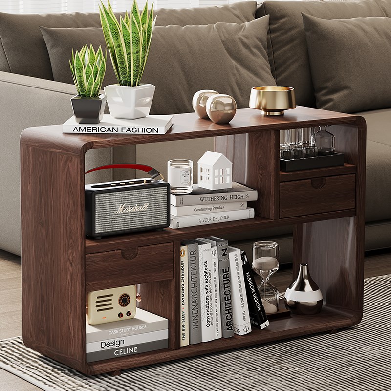 北美黑胡桃实木小书架北欧客厅沙B发侧边柜小边几收纳柜现代储物