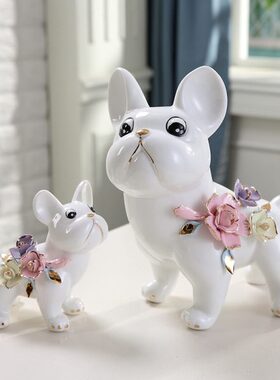 饰品动物小狗创意家居狗招财陶瓷摆件客厅玄关装饰工艺品摆设镇宅