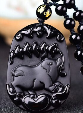 牛男女猪蛇马龙项链本命年士黑曜石兔鸡属鼠羊狗虎猴十二生肖吊坠