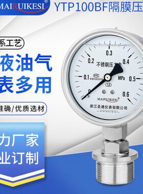 寸2膜式接 TP平螺纹高温2L1堵防隔型0膜/M压力表YM410*连耐腐蚀BF