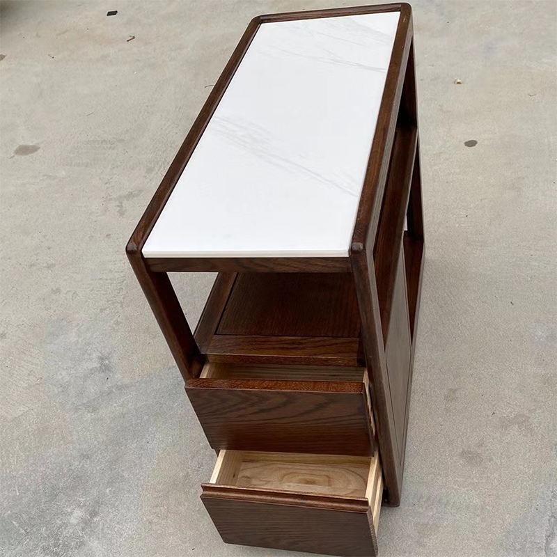 网红简约迷你沙发侧边柜北欧可移B动实木边几客厅轻奢岩板橡木茶