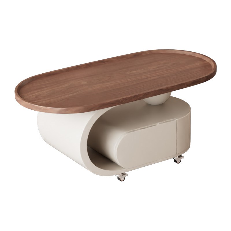 中古风可移动沙发小茶几边u几带轮小推车客厅家用椭圆形侧边柜实