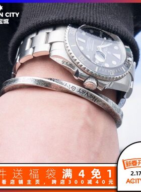 轮励志莫比乌斯风情侣欧美手镯钢男女钛百搭环维京战手环镯回字母