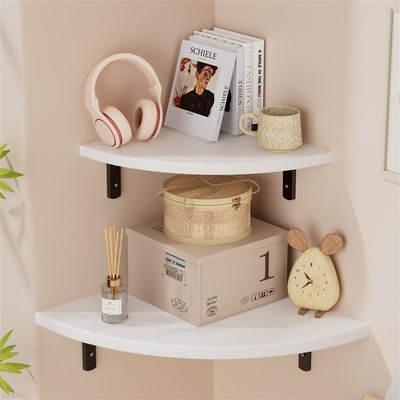 墙角置物架墙上免打孔扇形隔板客厅装饰木板厨房T转角搁板三角书