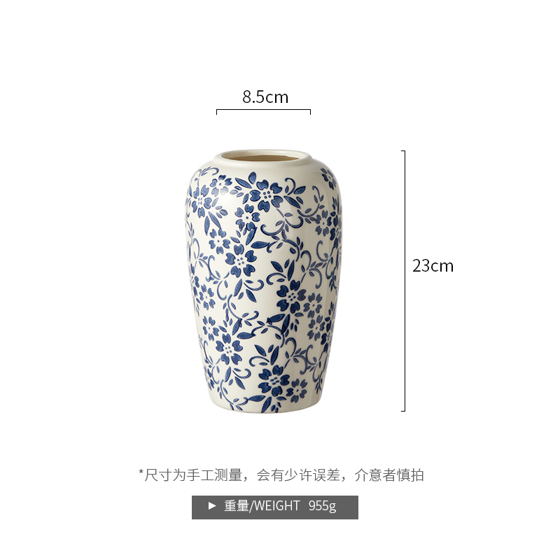新中式复古青花瓷陶瓷花瓶客厅玄关插花瓶装饰品鲜花V干燥花花器
