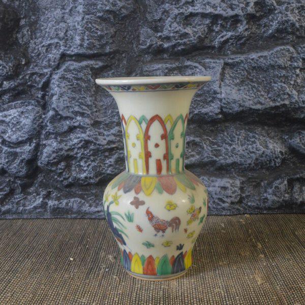 花化鸡觚 古董古玩趣复古成收藏明格 仿古瓷器摆件做旧 斗风彩图