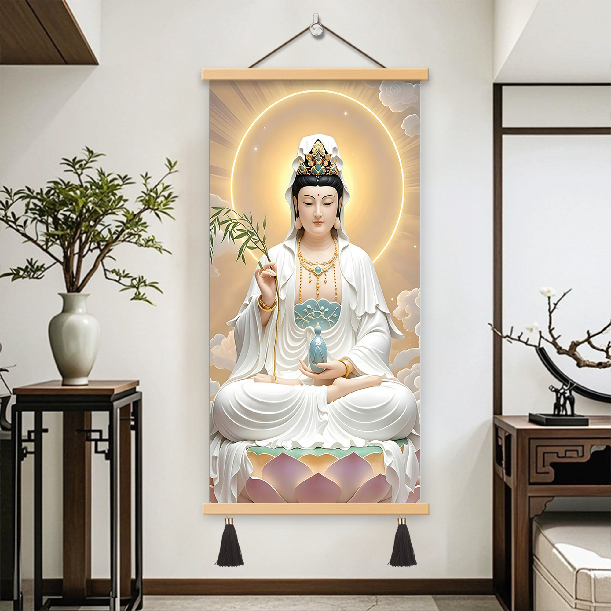 三尺三白衣观音法像救苦救难观世音菩萨画像挂画佛像供奉结缘卷轴