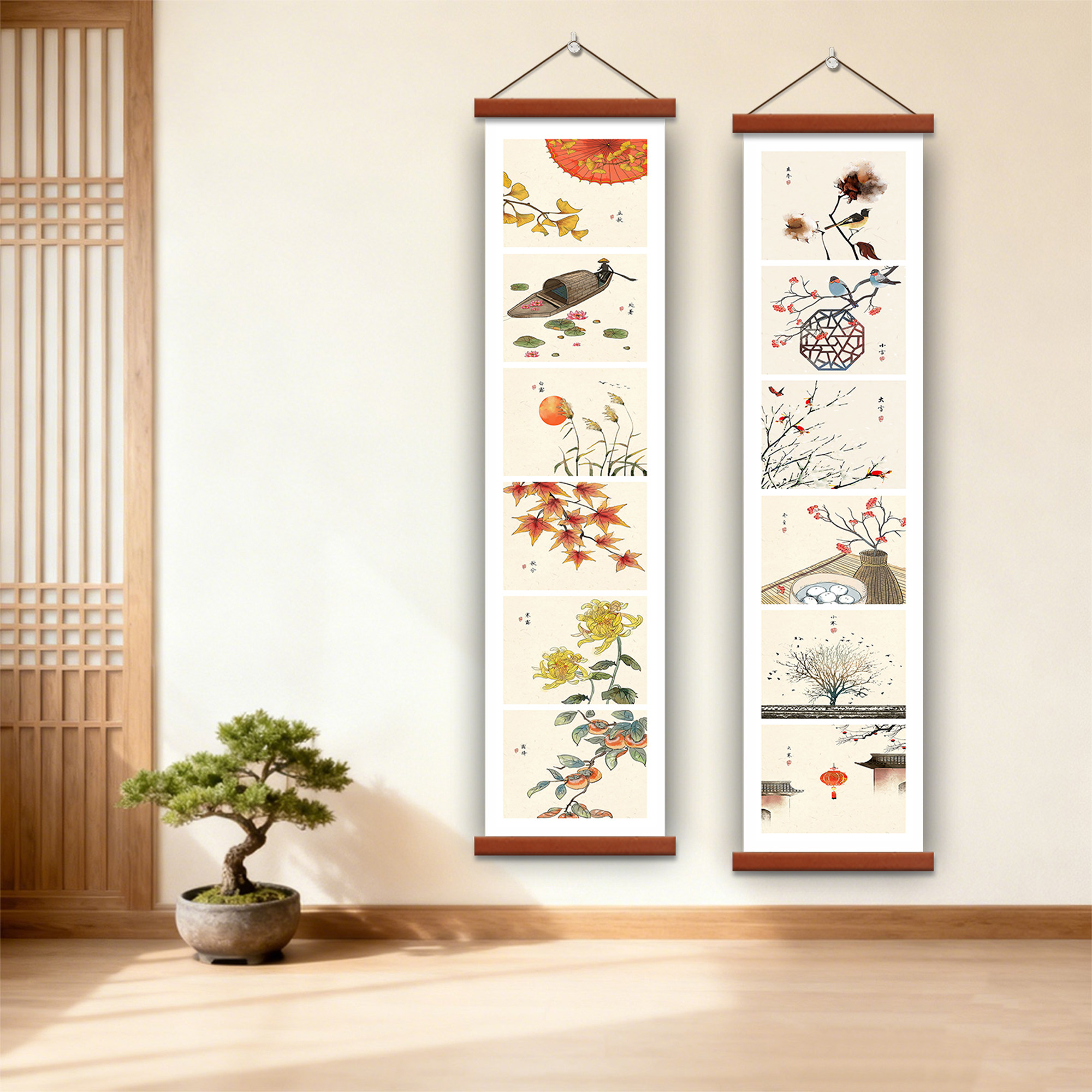 24二十四节气装饰画合集新中式床头客厅沙发玄关走廊餐厅日式挂画,家居饰品,现代装饰画,淘宝优惠券,粉丝福利购,淘宝优惠卷