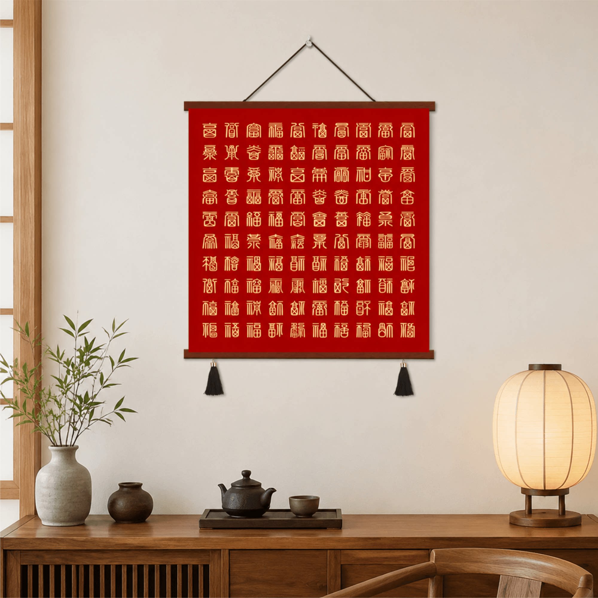 新中式百福图装饰挂画客厅玄关茶室墙面招财喜庆风水家居装饰壁画