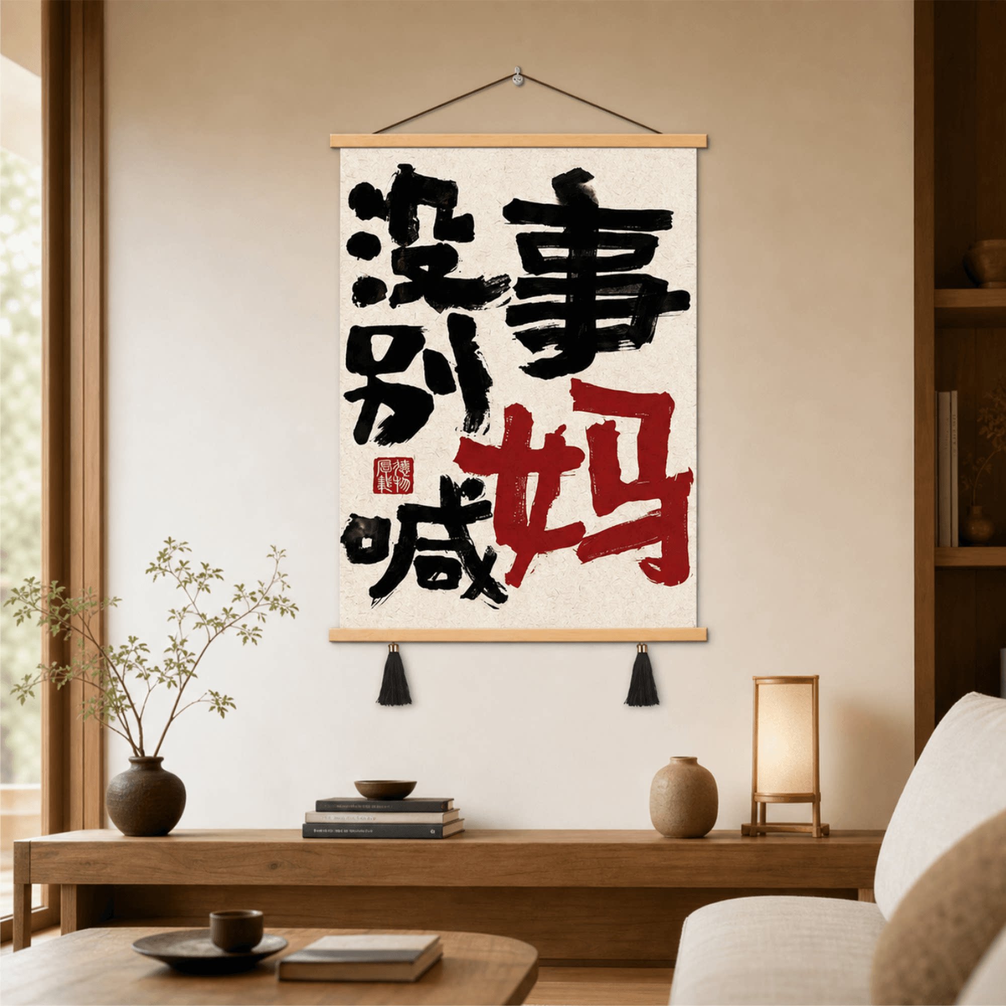 新中式趣味书法装饰画没事别喊妈玄关客厅卧室餐厅背景墙挂画壁画