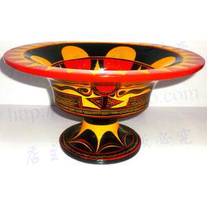 四川大凉山彝族民间漆器册第彩绘手工艺品特色高脚盘高脚盆餐具
