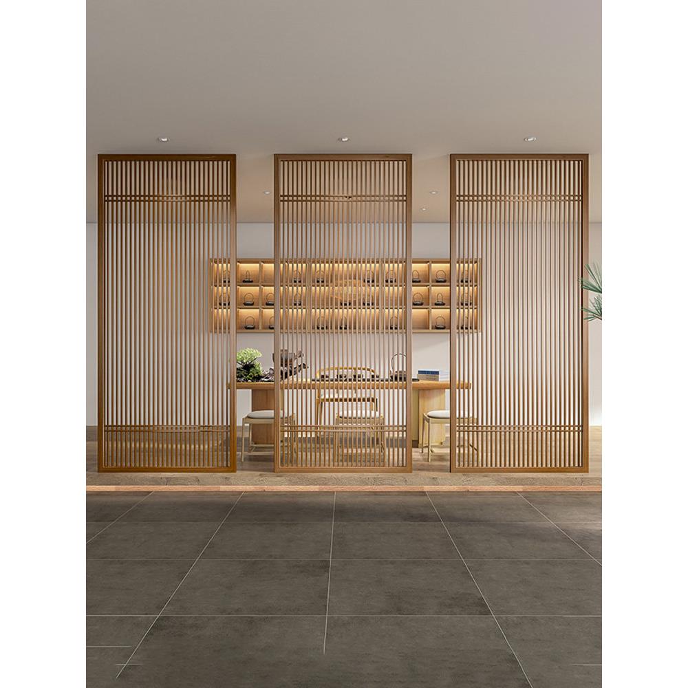 新中国风实木格栅屏风隔断家庭办公室入口玄关部分块现代简单装饰