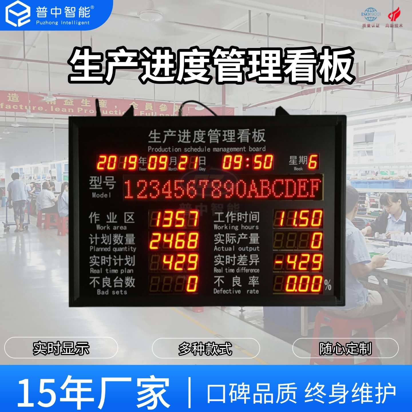 工厂车间生产进度数据管理系统稼动率电子看板屏幕显示器显示屏