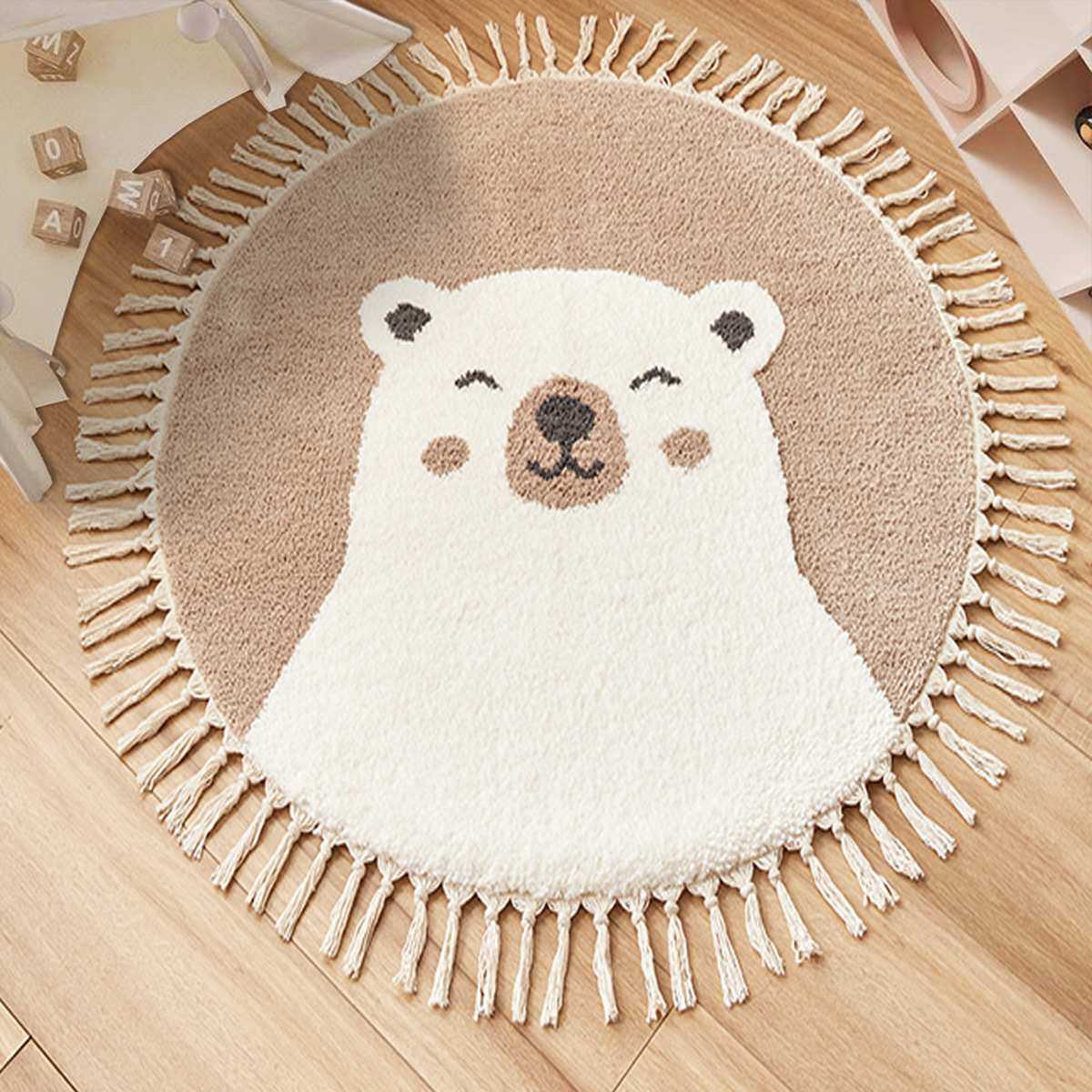可爱卡通客厅 百搭小白熊地垫卧室儿童房榻榻米床边小狗簇绒地毯