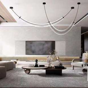饰灯具A 客厅吧台样板间装 现代简约线条餐厅吊灯2022设计师款 个性