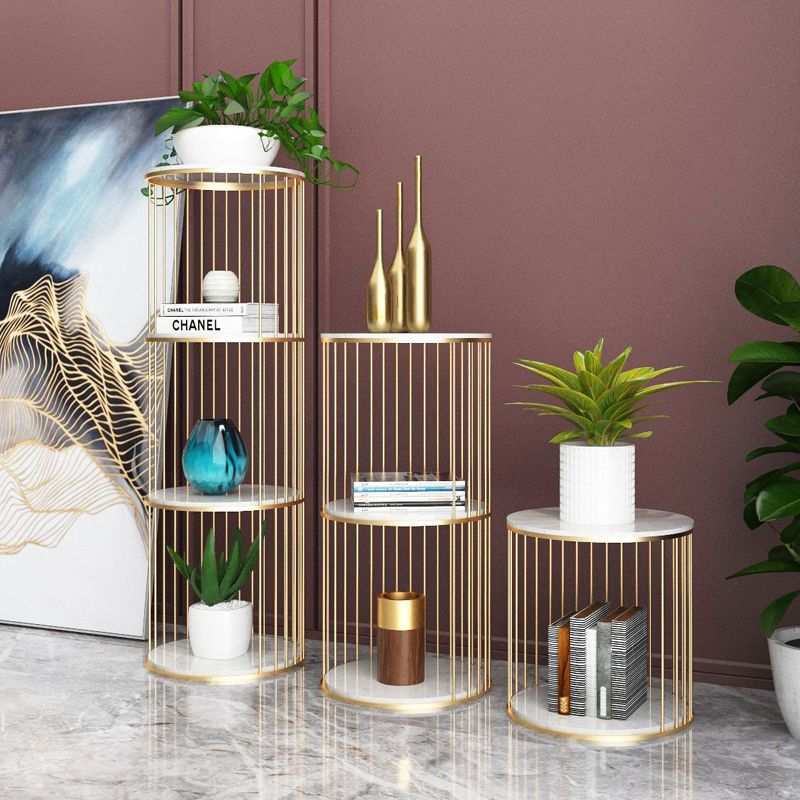 圆形轻奢客厅置物架多层铁艺书架落地室内架子浴室收纳架简易花架