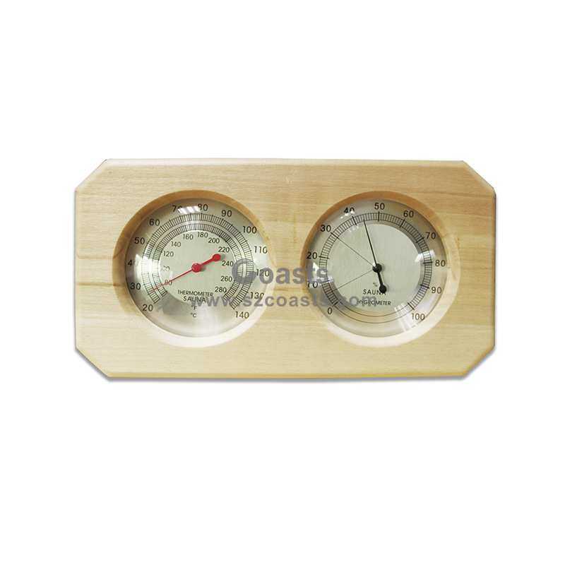 厂家供应白杨木温湿度计双表.镭射温湿度计桑拿房设备配件附件