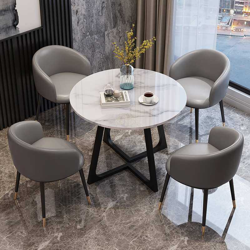 轻奢岩板餐桌洽谈接待桌椅组合售楼处会客休闲现代大理石小圆桌子