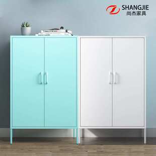 餐边柜家用双门储物柜北欧收纳柜金属钢制玻璃门阳台柜包安装简约