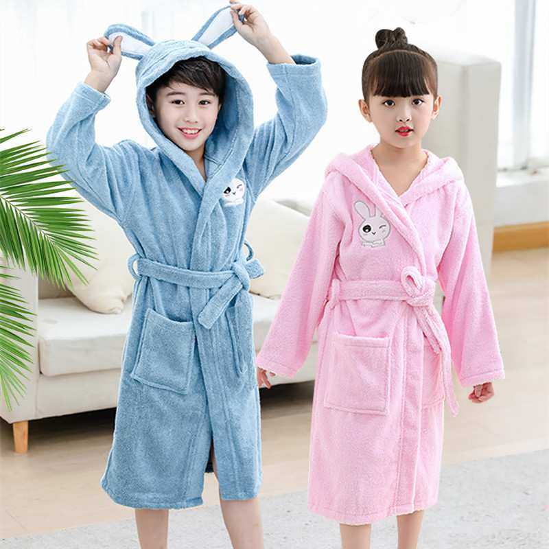 秋冬带帽儿童纯棉浴袍毛巾大童睡袍加厚A类洗澡不掉毛男女童浴衣