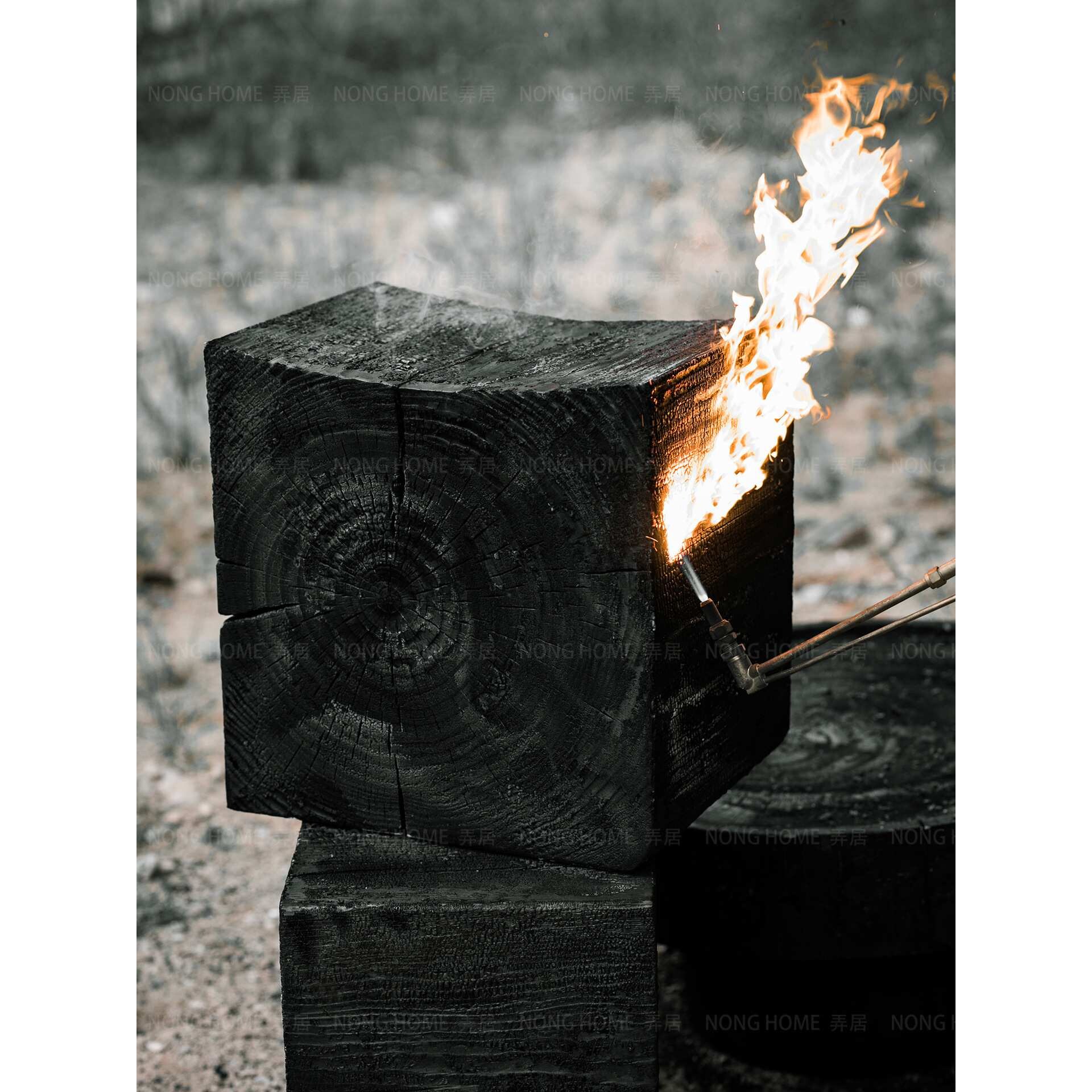 弄舍｜侘寂风火烧碳化黑色原木墩子设计师创意摆件矮凳子民宿家具