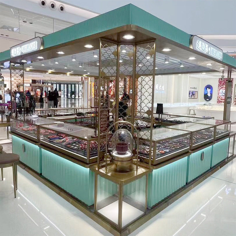 商场中岛烤漆珠宝展柜多经点位框架透明玻璃黄金翡翠饰品展示柜厂