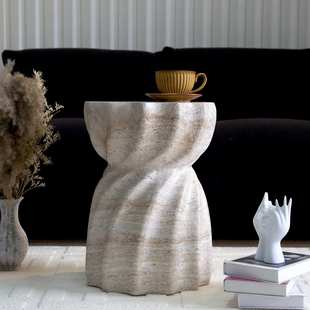 现代仿洞石氧化镁边几简约民宿家居客厅沙发茶几阳台玄关创意摆件