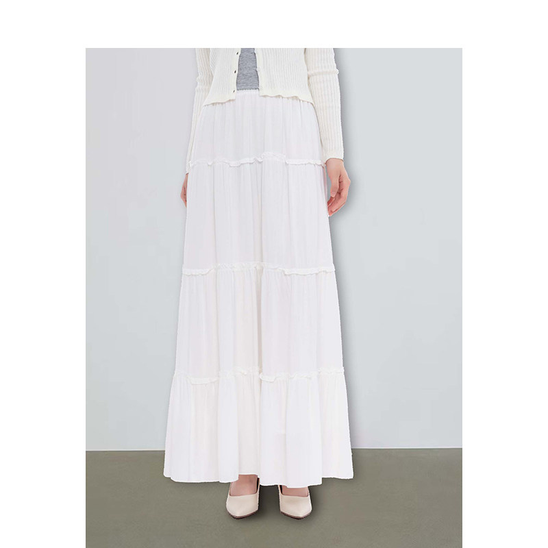 BM半身裙女秋夏白色芭蕾A字长款蛋糕裙白色蛋糕长裙百褶裙蓬蓬裙