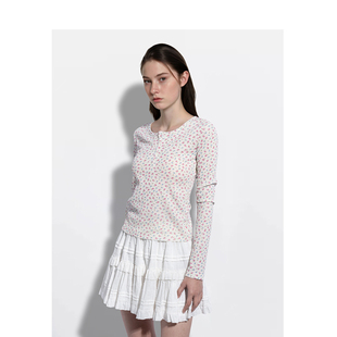 BM长袖女2026新款春秋碎花华夫格甜美百搭设计感小众修身显瘦长袖