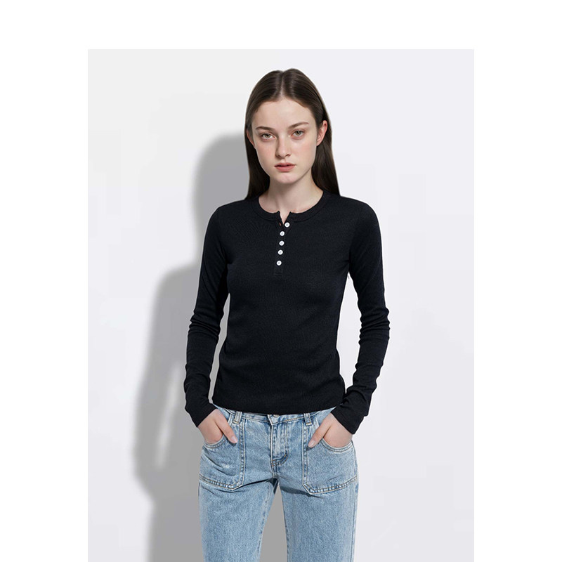 BM长袖t恤女2026新款秋冬纯色华夫格修身显瘦设计感内搭外穿上衣