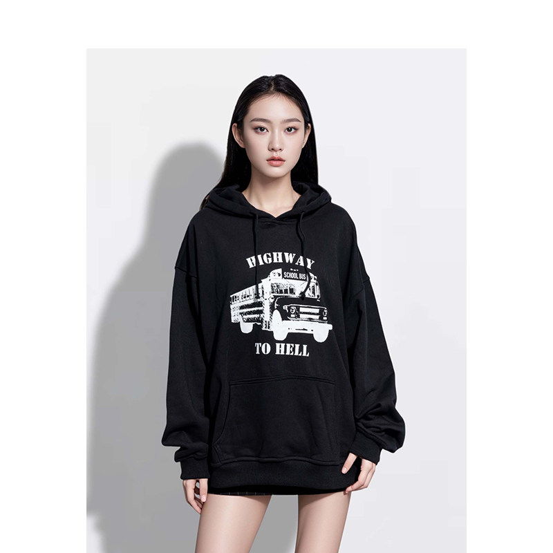 BM卫衣女2026新款秋冬设计感小众印花美式复古宽松显瘦连帽卫衣