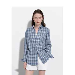 BM衬衫女2026新款春秋格子衬衣美式复古宽松显瘦慵懒风格子衬衫