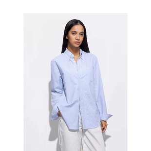 BM衬衫女2026新款蓝色条纹美式复古宽松休闲百搭设计感衬衣外套