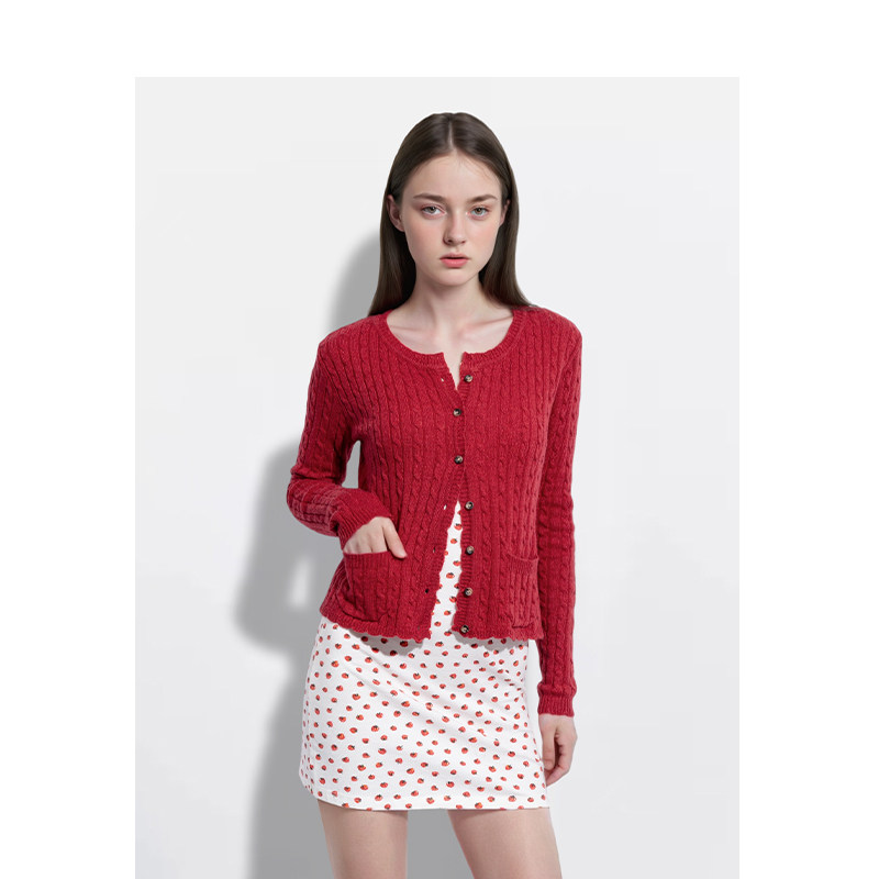 BM开衫女2026新款秋冬纯色麻花显瘦高级感美式复古长袖针织衫上衣